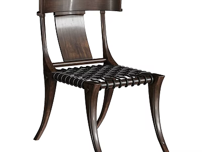 Classic Wooden Single Chair With Woven Seat Curved Legs And Elegant Backrest Design 3d model