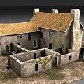 Rural Self Built House With Stone Construction Tiled Roof Chimney And Courtyard