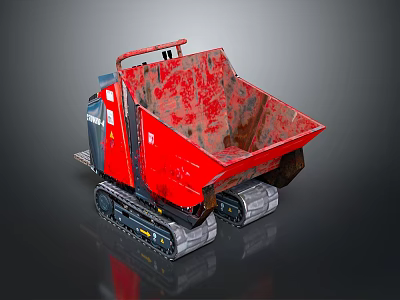 Red Tracked Utility Vehicle With Rusty Dump Bed For Construction Work 3d model