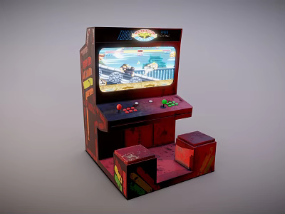 Classic Arcade Machine Entertainment Appliance With Colorful Screen Joysticks And Control Buttons 3d model