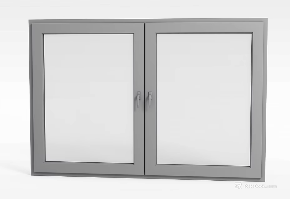 Gray Double Door Glass Front Storage Cabinet with Modern Design and Metal Handles 3d model 