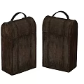 Vintage Brown Wooden Trunk With Worn Texture Leather Handle And Metal Clasps