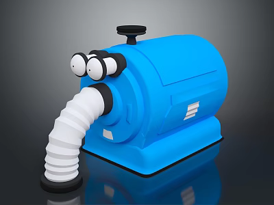Modern Blue Computer Dust Collector Device With Flexible Hose And Top Adjustment Knob Design 3d model