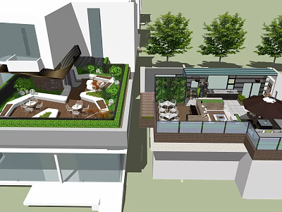 Modern Rooftop Garden Design With Green Plants Outdoor Seating And Relaxation Area 3d model