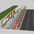 Tall Trees Lining Red Bicycle Lane With Pedestrians Cyclists And Lamp Posts On Sidewalk