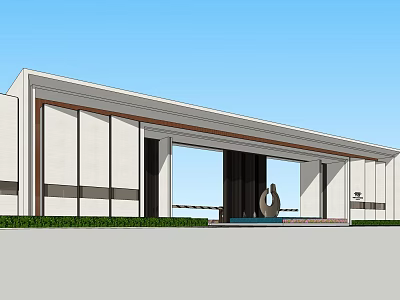 Modern Entrance Gate Exterior Design With Glass Door And Wooden Frame 3d model