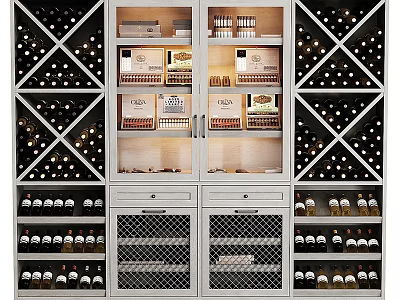 Classic Wine Cabinet With Glass Doors Wooden Shelves And Wine Bottle Storage Compartments 3d model