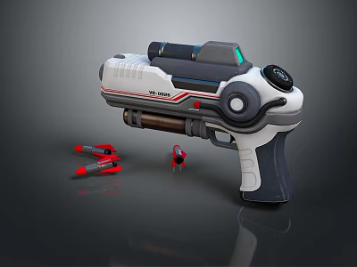 Futuristic Sci Fi Gun in White Black With Red Accents and Bullets 3d model
