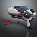 Futuristic Sci Fi Gun in White Black With Red Accents and Bullets