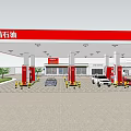 China Petroleum Gas Station With Red Canopy Petrol Pumps And Vehicles Refueling At Night
