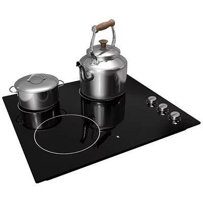 Modern Induction Cooktop With Silver Kettle And Pot For Kitchen Appliances 3d model