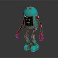 Turquoise Robot Character With Black Face Screen Red Joints And Metallic Body