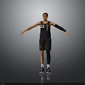 Basketball Player in Black Jersey with Number 22 Standing with Arms Outstretched Against Gray Background