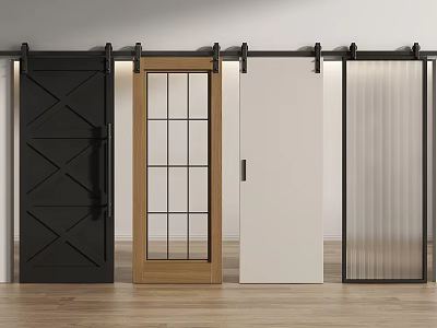 Sliding Barn Doors With Black Wooden White And Frosted Glass Designs For Home 3d model