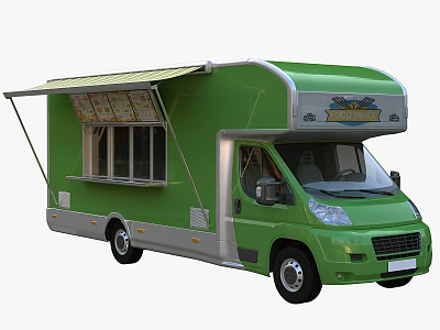 Green Food Truck With Open Side Awning And Menu Display Window 3d model