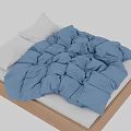 Modern Double Bed With Wooden Frame Blue Bedding And Soft Plush Pillows 3d model