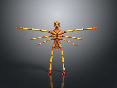 Fictional Multi Limb Creature Character with Yellow Red Color 3D Model Design 3d model