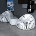 Modern Style Leisure Sofa Set With Perforated Design And Small Round Table 3d model