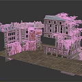 Urban Damaged Building Structures With Platform Trees And Brick Paved Ground