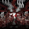 Elegant Modern Banquet Hall Interior With Red Black Decor Crystal Chandeliers And Floral Arrangements