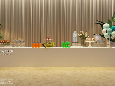 Professional Commercial Equipment For Event Display With Counter Fruits Drinks And Balloons 3d model