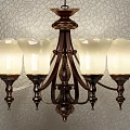 Classic Vintage Chandelier With Four White Petal Shaped Glass Lampshades And Dark Decorative Frame