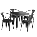 Black Metal Square Dining Table With Curved Armrest Chairs Set 3d model