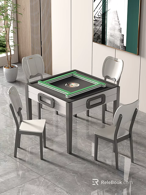Modern Dining Table Set With Four White Chairs Green Tabletop And Black Legs 3d model