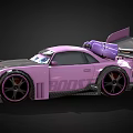 Cartoon Pink Race Car Character With Big Eyes ROCK Decal Rear Wing And Tires