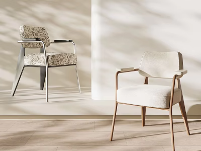 Stylish Fabric Upholstered Dining Chairs With Armrests In Metal And Solid Wood Frames For Home Decoration 3d model
