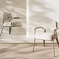 Stylish Fabric Upholstered Dining Chairs With Armrests In Metal And Solid Wood Frames For Home Decoration