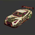 Nissan GT3 Race Car With White Body Green Red Accents And Rear Wing