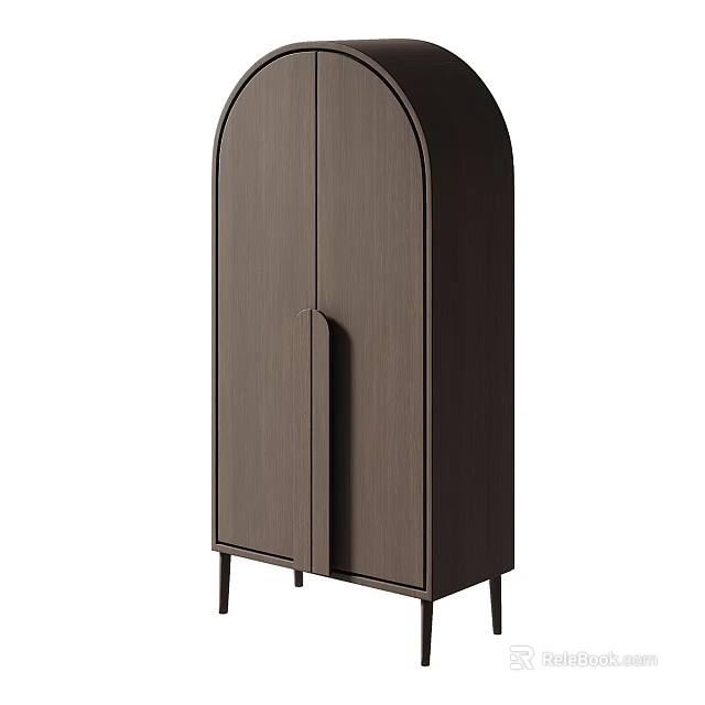 Modern Wooden Cabinet with Arched Top Double Doors and Slender Legs Design 3d model 