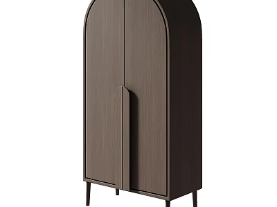 Modern Wooden Cabinet with Arched Top Double Doors and Slender Legs Design 3d model