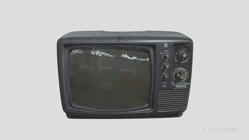 Vintage Black CRT Television With Classic Knobs Buttons And Old Scratchy Screen 3d model