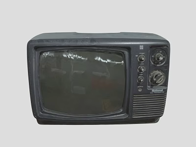 Vintage Black CRT Television With Classic Knobs Buttons And Old Scratchy Screen 3d model