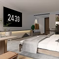 Hotel Guest Room Interior With Twin Beds Bedside Lamps Gray Walls And Artwork