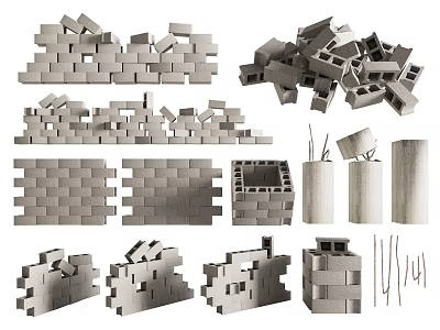 Various Types of Building Components Including Bricks Hollow Blocks and Reinforcements 3d model