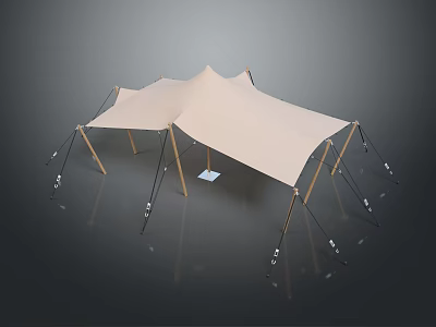 Modern Outdoor Canopy Furniture With Canvas Cover And Wooden Support Poles 3d model