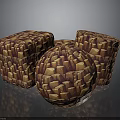Decorative Geometric Sculptures With Wooden Block Patterns Cube And Sphere Shapes Brown Yellow Textured Surfaces