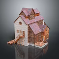 Traditional Rustic Building With Red Tiled Roof Stone Walls Wooden Structure Round Window And Staircase