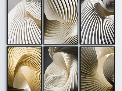 Abstract Paintings With Wavy Lines Spiral Patterns And Modern Golden White Gray Tones 3d model