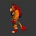 Cartoon Muscular Lion Character with Red Mane Gloves Yellow Belt and Dark Shorts
