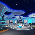 Futuristic Modern Interior Design With Starry Ceiling Blue Lighting And Curved Structures 3d model
