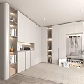 White Modern Minimalist Shoe Cabinet With Open Shelves And Hanging Clothes Storage Area