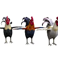 Three Colorful Roosters Standing with Vibrant Plumage and Red Combs