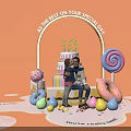 Art Installation for 10th Birthday Celebration with Arch Cake Lollipop Donut and Easter Eggs