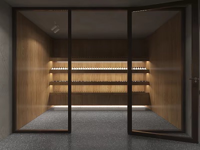 Wine Cellar With Wooden Wine Racks Glass Doors And Illuminated Interior Design 3d model
