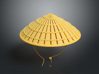 Traditional Asian Yellow Woven Conical Hat With Striped Design For Outdoor Use 3d model
