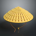 Traditional Asian Yellow Woven Conical Hat With Striped Design For Outdoor Use